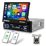 Hikity 1 Din Autoradio Bluetooth mit Wireless CarPlay Android Auto Mirror Link, 7 Zoll Motorisierte...