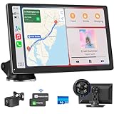 Wireless Carplay Autoradio mit 4K Dashcam,9 Zoll Tragbarers Touchscreen Android Auto,1080P...